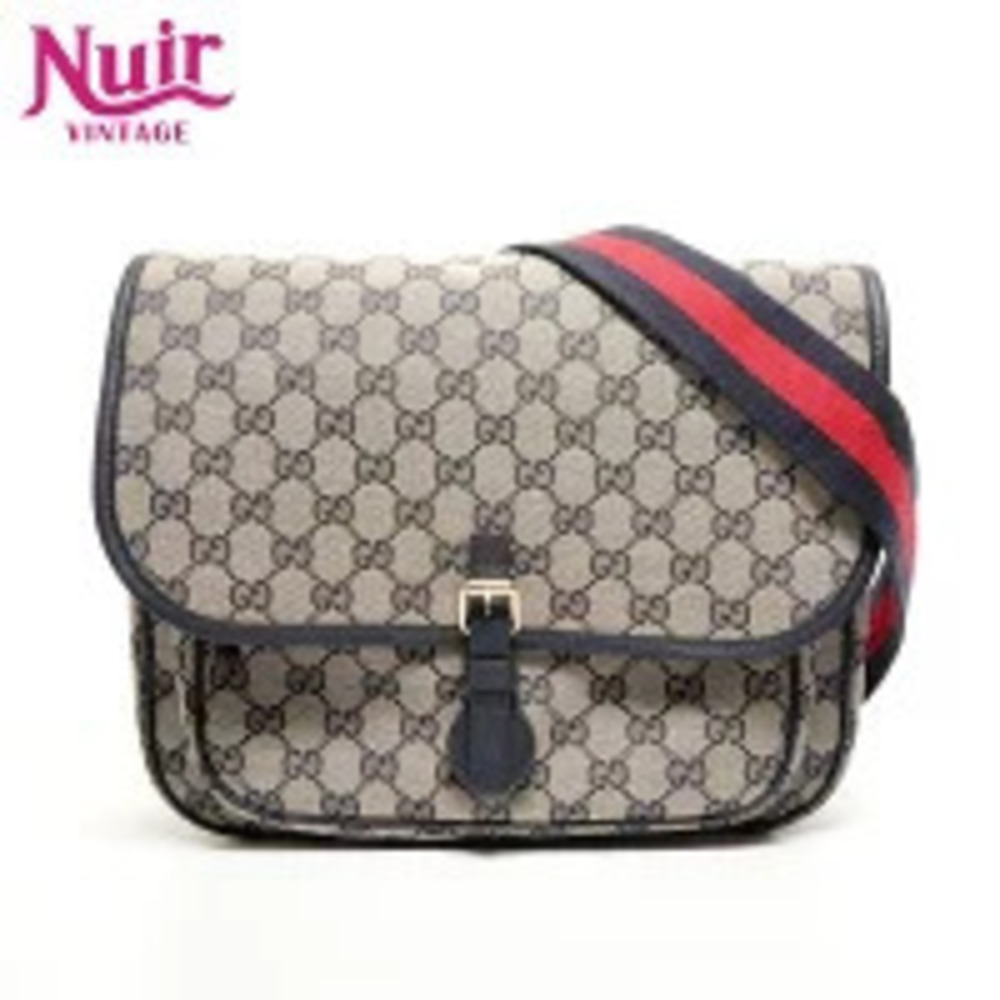 Gucci GG Canvas Messenger Bag Navy Blue Shoulder Beige